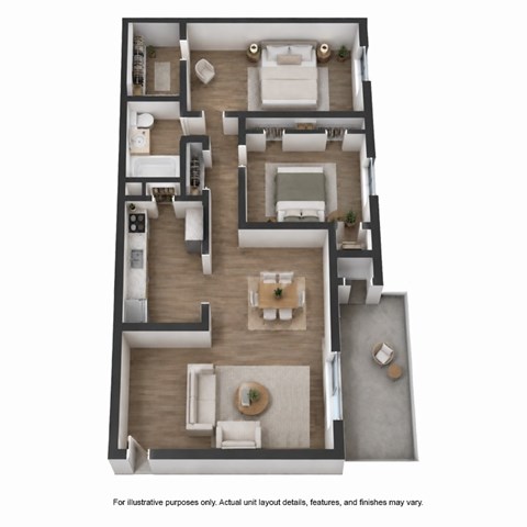 Floor plan for 2 beds, 1 bath, 1000 sqft